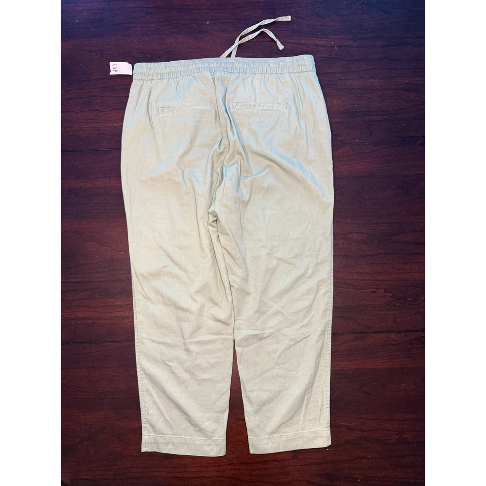 Gap Easy Pant Sage Green Linen Blend Drawstring Elastic Waist Trousers L NEW